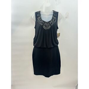 Taylor - Black Sleeveless Dress with Silver Beaded Neck Detail size 8